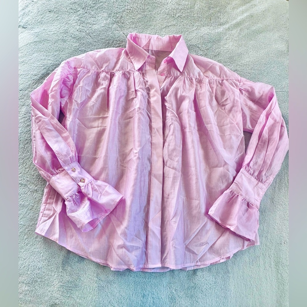 Pinky Lavender Button-Up Blouse Top Size L